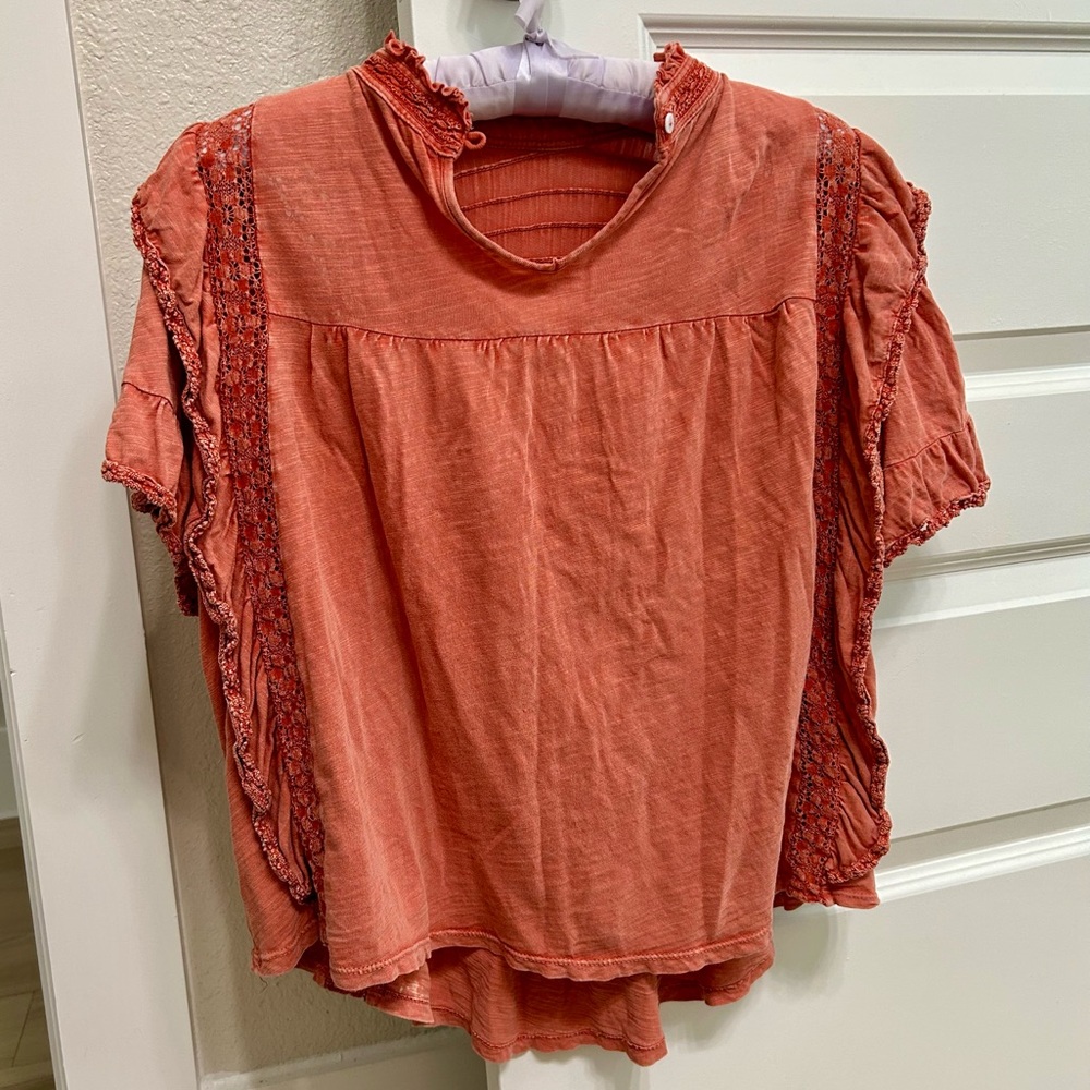 Free People Rust Ruffle Blouse - Picture 3 of 5